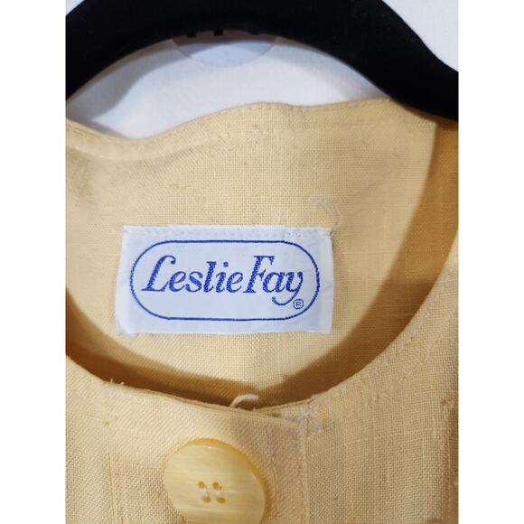 Vintage 80s Small $75 Butter Yellow Union Made Pleated Button Front Sheath Dress - Picture 5 of 8